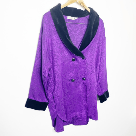 VINTAGE 90s Victoria's Secret Gold Label Paisley Purple Robe velvet womens S - Picture 3 of 6